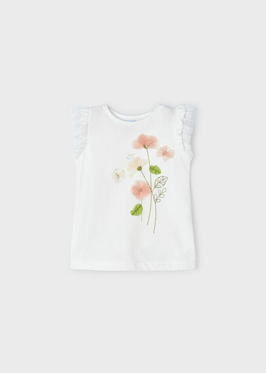 Nina MAYORAL Camisetas Y Polos | Camiseta Flores Tul Nina Crudo-Nude