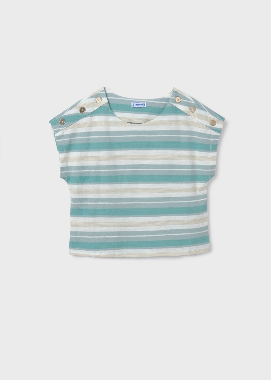 Nina MAYORAL Camisetas Y Polos | Camiseta Rayas Better Cotton Chica Acqua