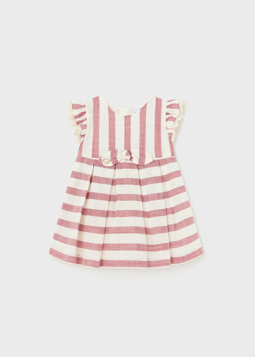 Bebe MAYORAL Vestidos | Vestido Rayas Lino Bebe Arcilla