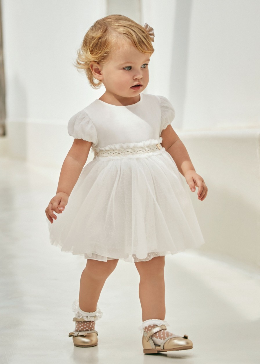 Bebe MAYORAL Vestidos | Vestido Combinado Tul Plisado Bebe Crudo