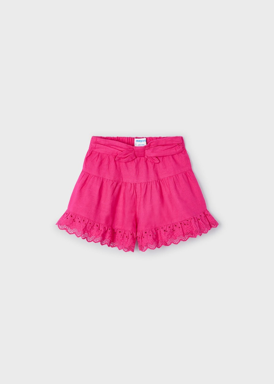 Nina MAYORAL Pantalones Y Faldas | Short Volantes Perforados Nina Fucsia