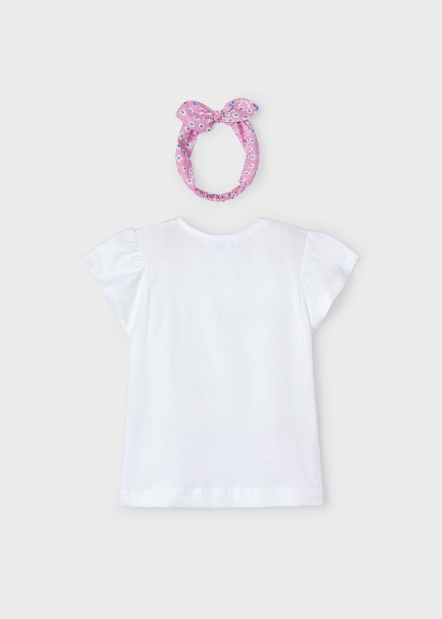 Nina MAYORAL Camisetas Y Polos | Camiseta Con Diadema Better Cotton Nina Blanco-Malva