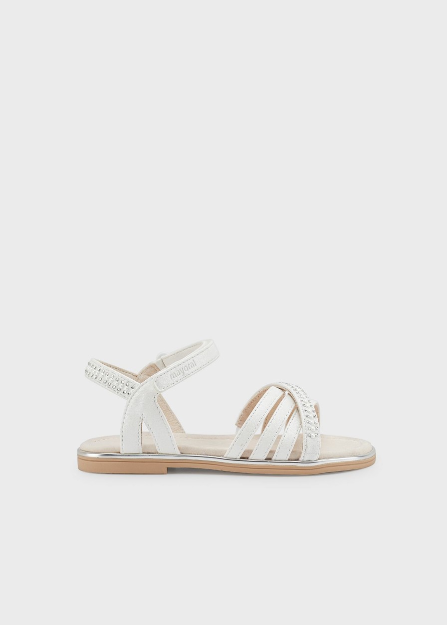 Nina MAYORAL Sandalias Y Cangrejeras | Sandalia Strass Plantilla Piel Sostenible Nina Blanco Metal