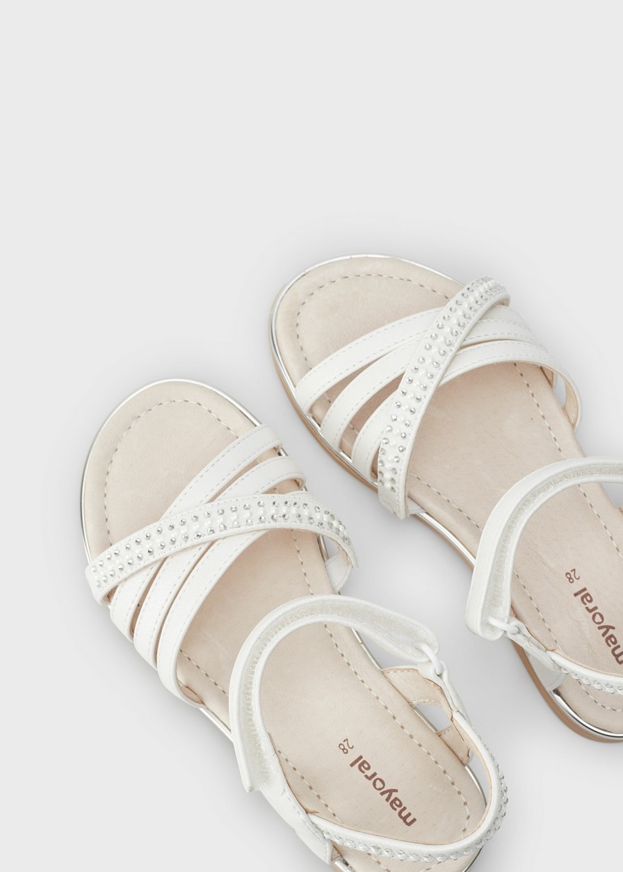 Nina MAYORAL Sandalias Y Cangrejeras | Sandalia Strass Plantilla Piel Sostenible Nina Blanco Metal