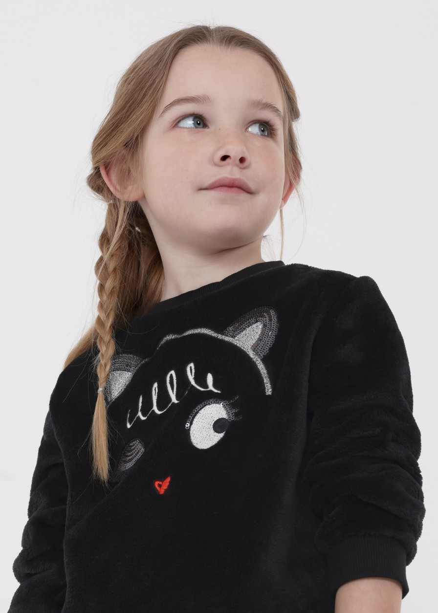 Nina MAYORAL Jerseis Y Sudaderas | Sudadera Pelo Apliques Nina Negro