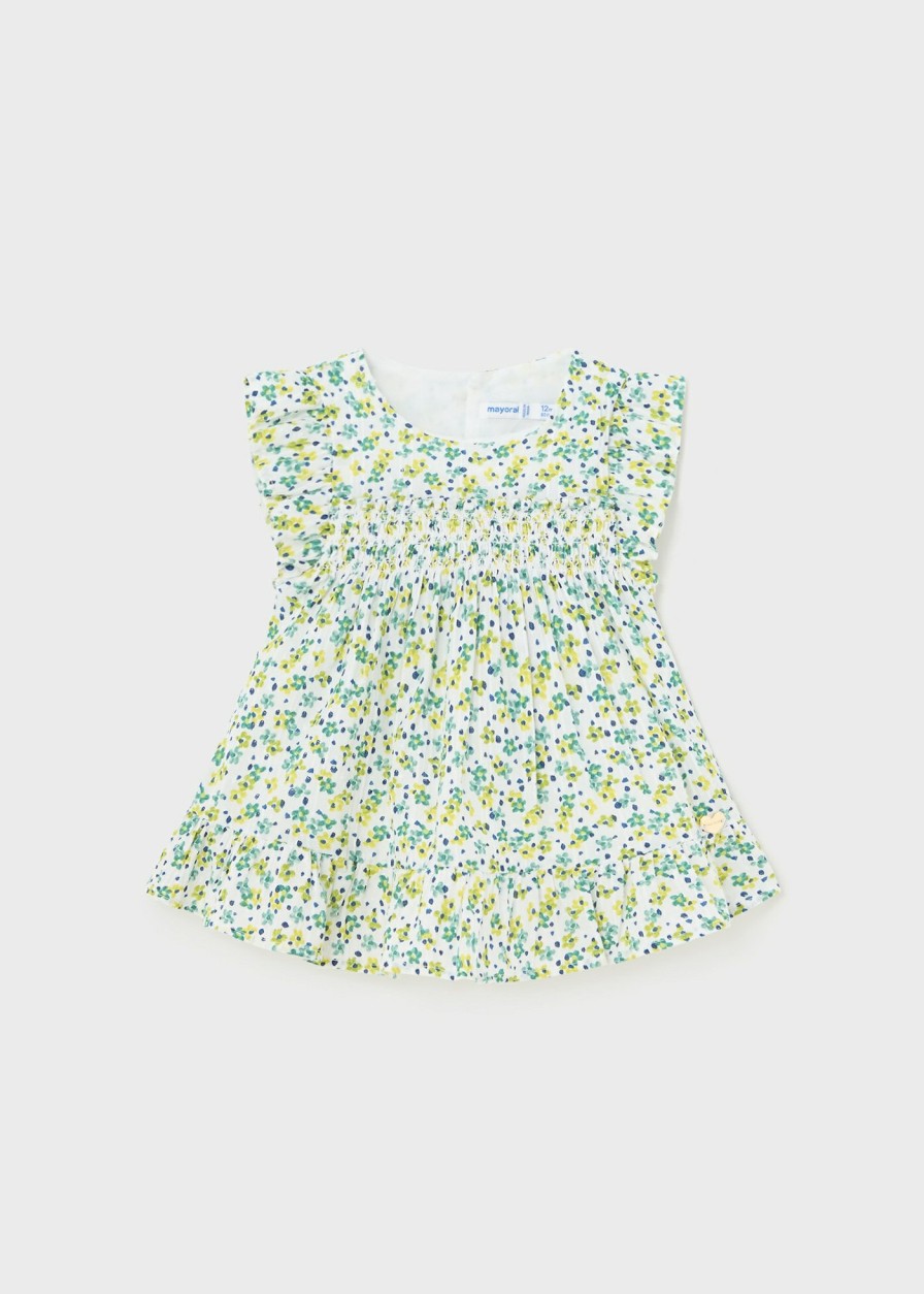 Bebe MAYORAL Camisas Y Blusas | Blusa Punto Smock Y Volantes Bebe Blanco-Agata