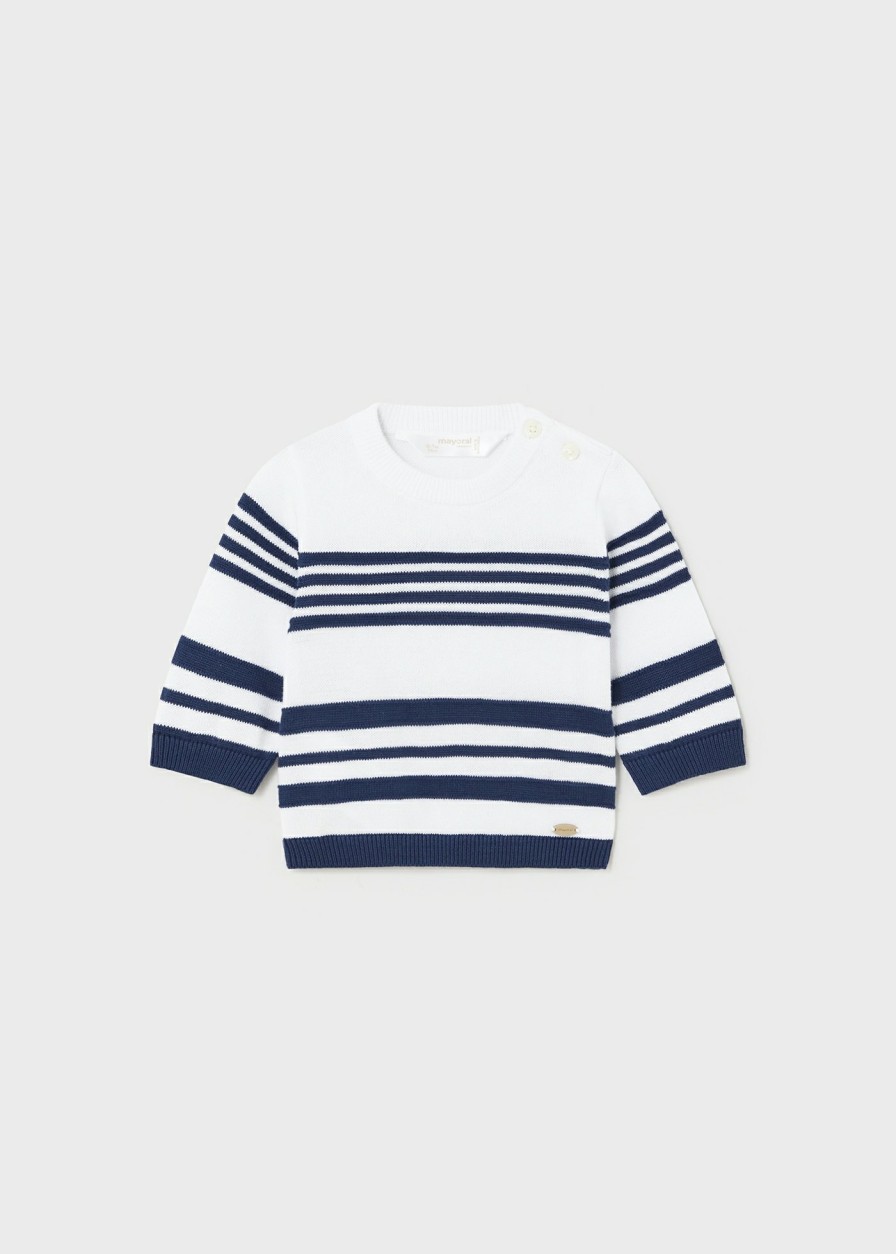 Bebe MAYORAL Jerseis Y Sudaderas | Jersey Tricot Better Cotton Recien Nacido Blanco-Naval