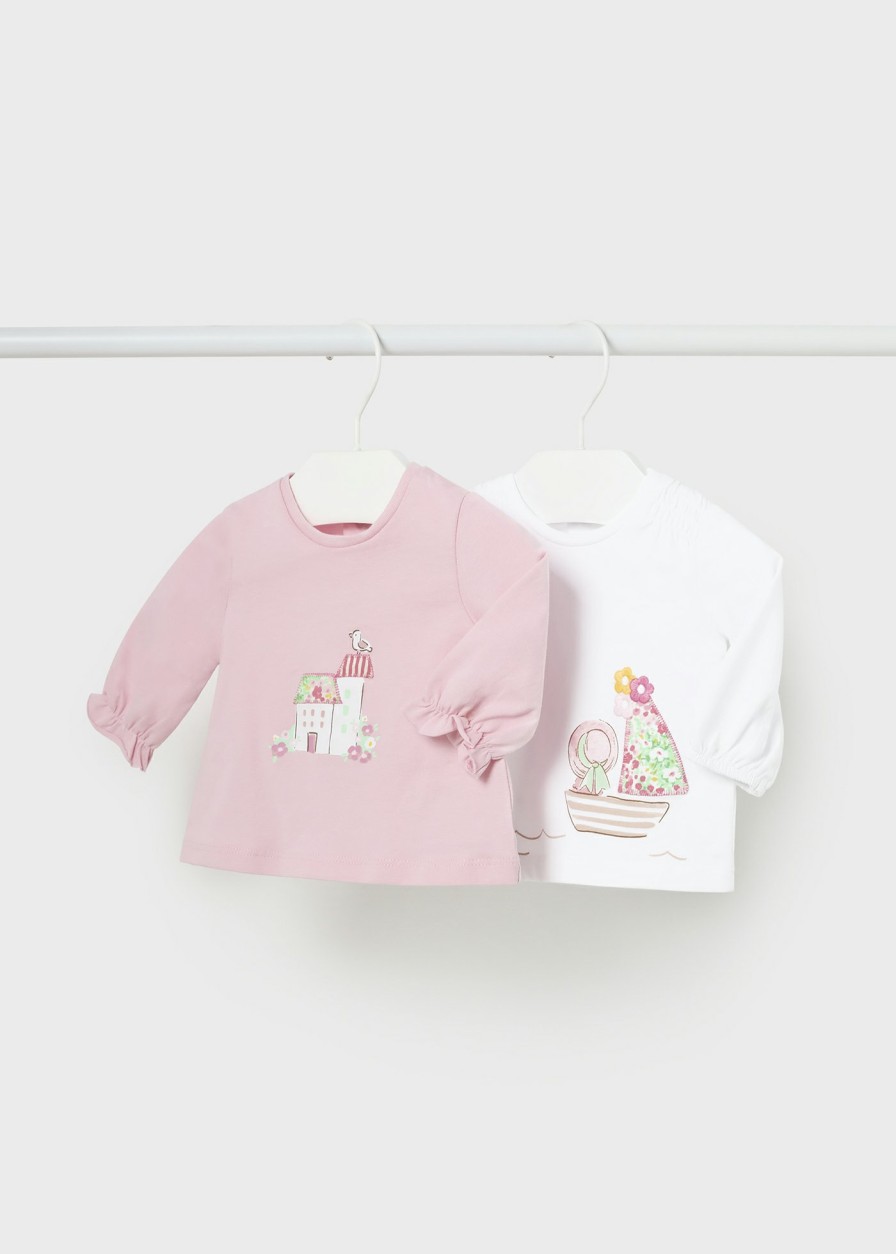 Bebe MAYORAL Bodies Y Camisetas | Set 2 Camisetas Manga Larga Better Cotton Recien Nacido Rosa Baby