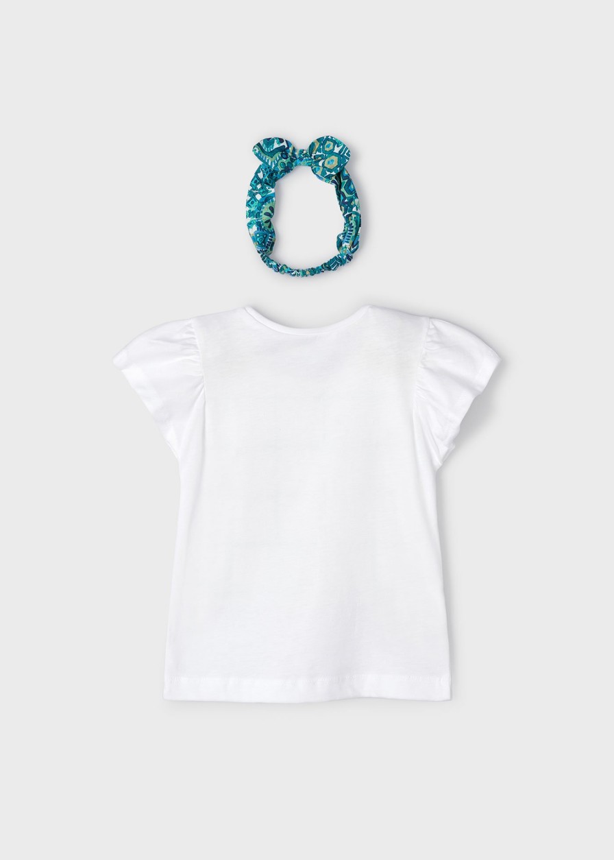 Nina MAYORAL Camisetas Y Polos | Camiseta Con Diadema Better Cotton Nina Blanco-Jade